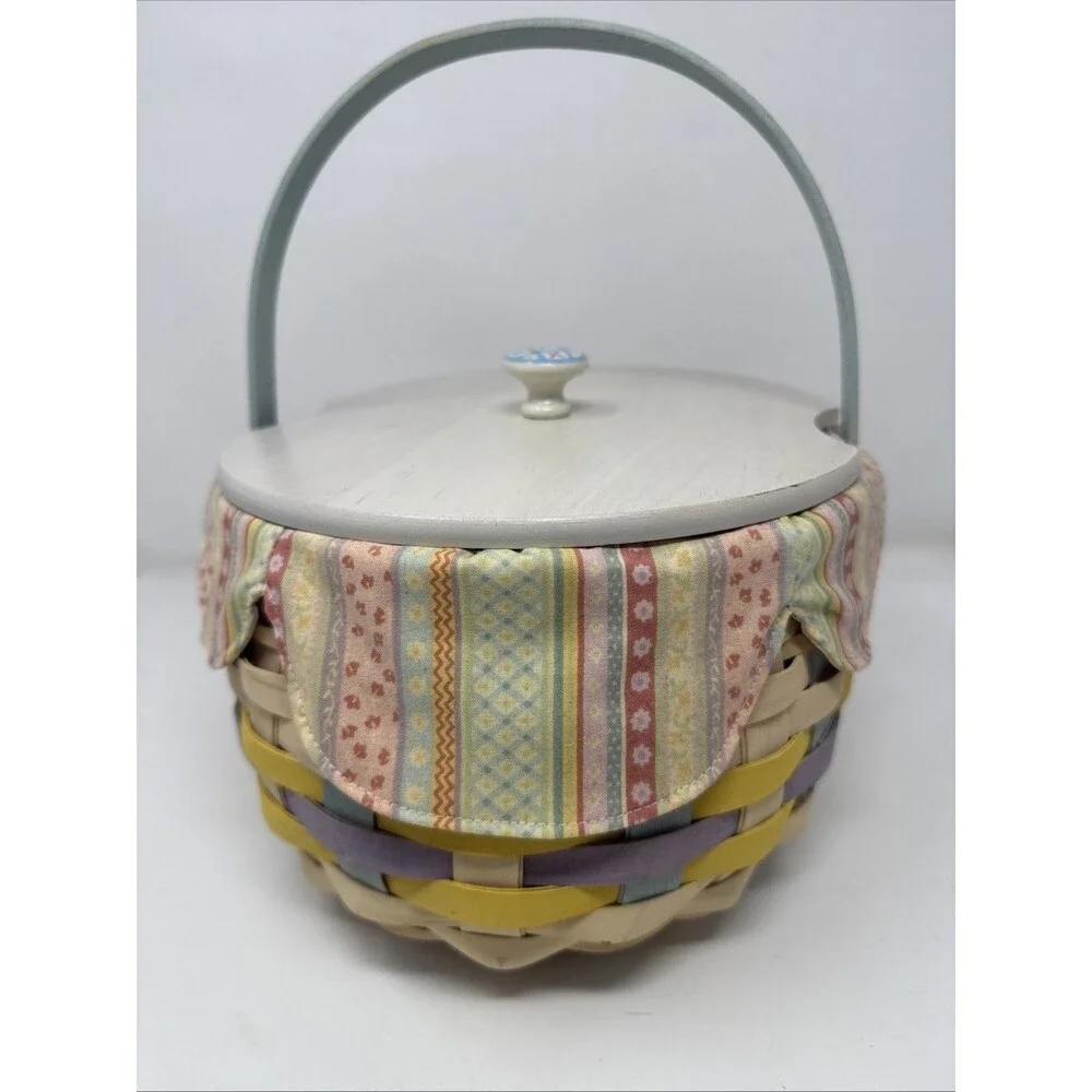 Longaberger 2008 Whitewashed Large Easter Basket With Lid, Protector and Liner